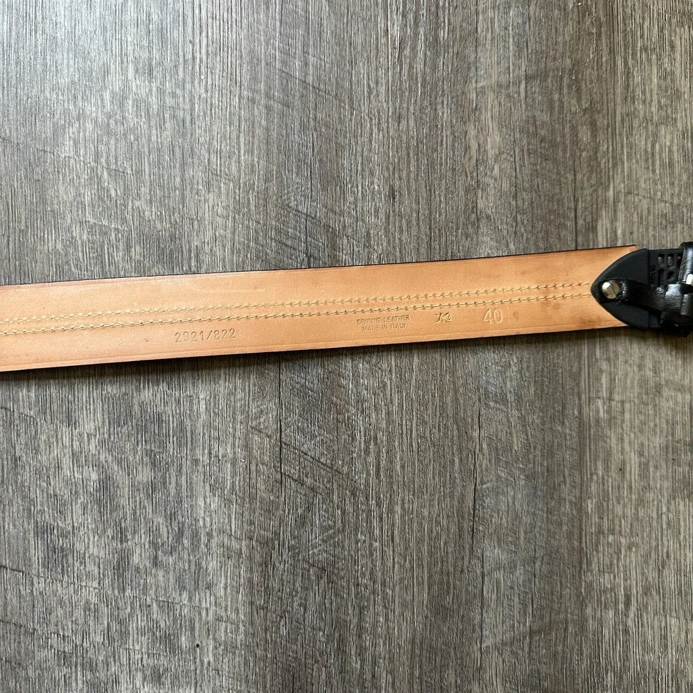 Michael Toschi Black‎ Leather Belt Black Perforated Rubber Section 40 EXCELLENT